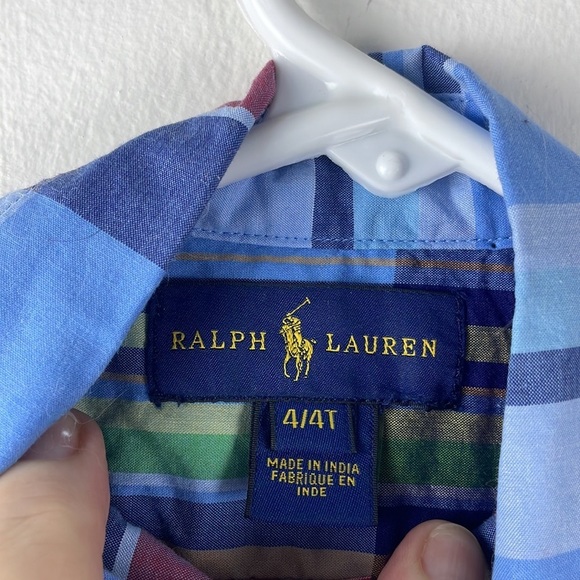 Ralph Lauren when I was boys size 4T red and white plaid button down shirt. - Picture 5 of 11